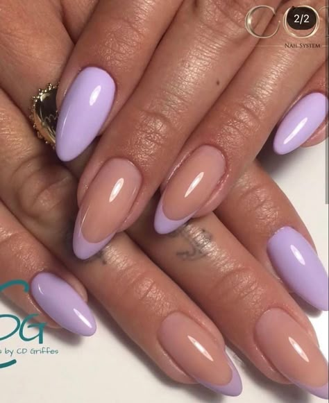 Lavender Nails Ideas, Lavender French Nails, Nails Purple, Hello Nails, Lavender Nails, French Acrylic Nails, Cute Gel Nails, Oval Nails, Neutral Nails