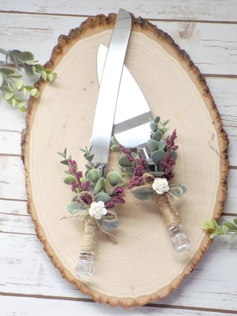 Wedding Knife Decoration, Wedding Cake Knife Decoration, Eucalyptus Wedding Cake, Botanical Cake, Wedding Cake Knife And Server, Wedding Cake Serving Set, Red Birthday Cakes, Wedding Cake Server Set, Wedding Cake Servings