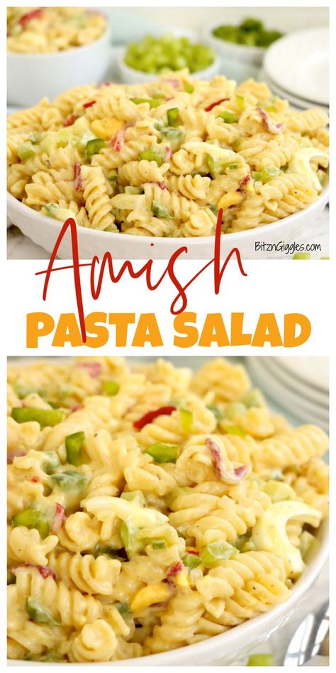 This Amish Pasta Salad is the perfect side dish for any occasion, year-round. It’s light and creamy, with fresh vegetables, flavorful seasonings, and al dente pasta. Amish Pasta Salad Recipes, Honey Mustard Pasta Salad, Amish Pasta Salad, Amish Pasta, Bruschetta Pasta, Sweet Relish, Potluck Salad, Seven Layer Salad, Satisfying Salads