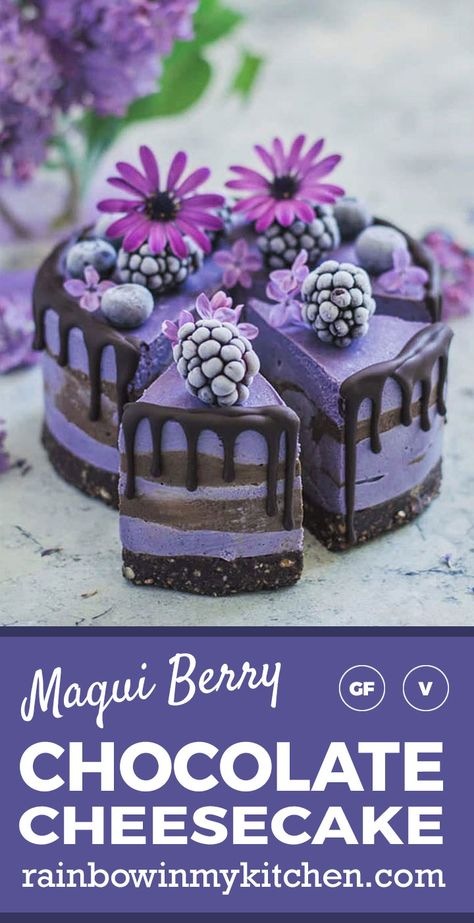 Colored Cheesecake, Purple Cheesecake, Blueberry Cheesecake Design, Vegan Berry Cheesecake, Gothic Blueberry Cheesecake, Blueberry Cheesecake Aesthetic, Blueberry Cheesecake Photography, Vegan Gluten Free Cake, Purple Desserts