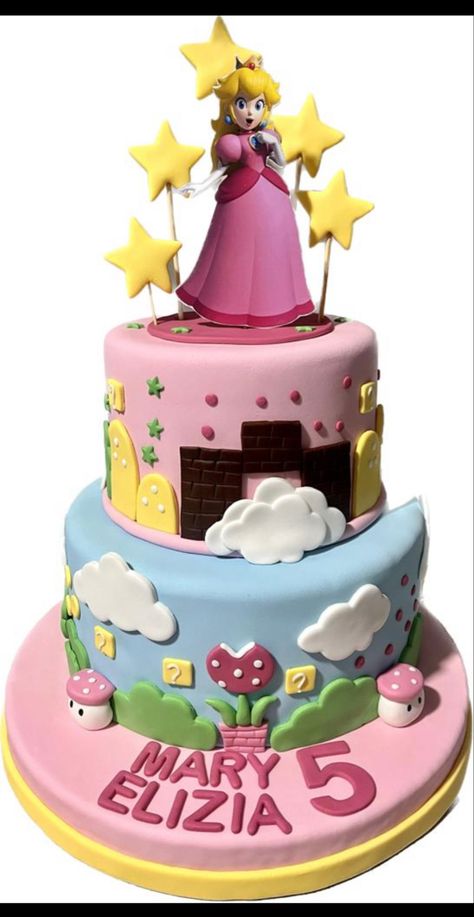 Peaches Cake Mario, Princess Peach Cake Birthdays, Pastel Princesa Peach, Princess Peach Cake, Super Mario Peach, Peach Mario Bros, Princess Peach Party, Mario Birthday Cake, Mario Bros Cake