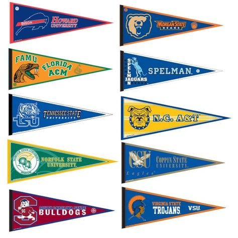 Historically Black College Pennants College Banners, Pennant Template, College Banner, Hbcu Colleges, College Pennants, Printable Baseball, Baseball Pennants, College Bulletin Boards, College Flags