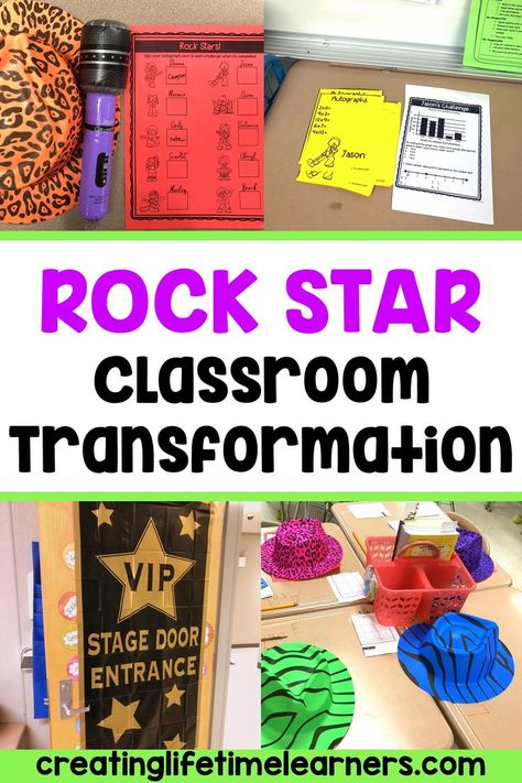 Star Themed Classroom, Rock And Roll Room, Rock Star Theme, Star Room, Music Room Wall, Music Classroom Decor, Stars Classroom, Rock N Roll Party, First Second Third