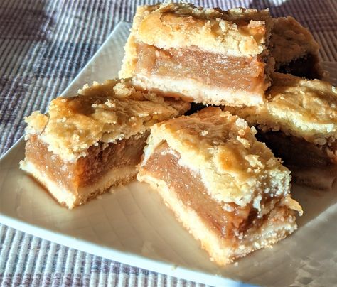 I was looking for a recipe for an apple cake that would resemble a favorite of mine baked by someone at my church, and this one comes extremely close to the taste I recall. The cake batter is not sweet and rather flaky once baked, almost like a pie crust, but the sweetness of the apple filling pulls it all together very nicely. Hungarian Apple Squares, Hungarian Apple Cake, Mcintosh Apples, Panko Crumbs, My Church, Apple Cake Recipes, Apple Filling, Hungarian Recipes, Pastry Brushes