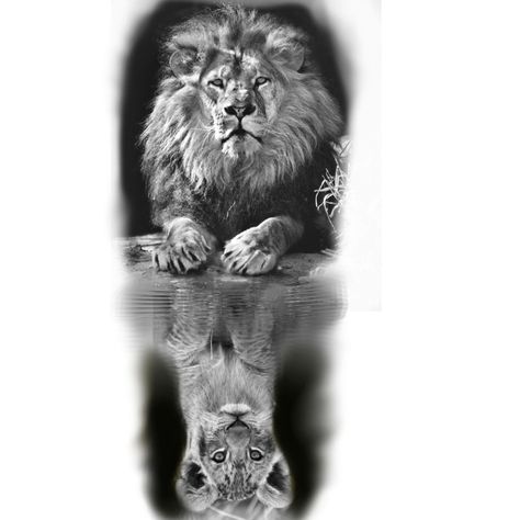 Lion reflection... Lion Paw Tattoo, Reflection Tattoo Ideas, Water Reflection Tattoo, Lion In Water Tattoo, Soccer Tattoos For Men, Lion Looking At Reflection Tattoo, Lion Drinking Water Tattoo, Lion Water Reflection Tattoo, Masculine Lion Tattoos