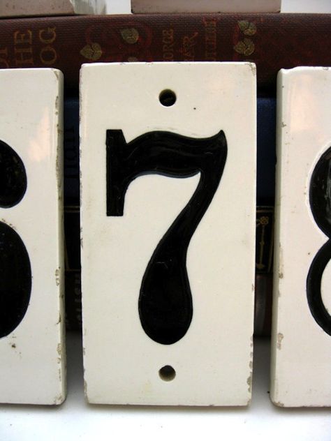 Vintage ceramic house numbers tile House Number Ideas Traditional, French House Numbers, Tile Numbers Front Doors, House Number Ceramic, Ceramic House Numbers Handmade, Vintage House Numbers, Ceramic House Name Plaques, Tile House Numbers, Tile House