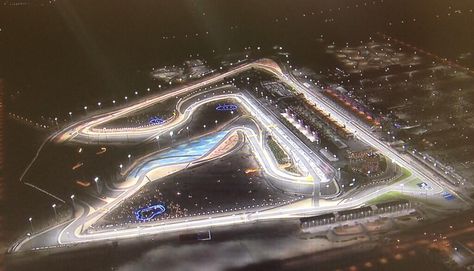 Bird's eye view of Bahrain International Circuit during the 2014  qualifying Race Tracks, F1 Poster, Slot Car Tracks, Racing Circuit, Nico Rosberg, Bird's Eye View, Scuderia Ferrari, F1 Racing, Indy Cars