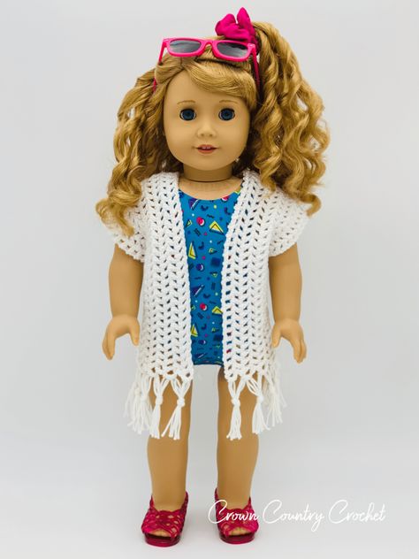 Swimsuit Cover Up Crochet Pattern for American Girl and 18″ Dolls – Crown Country Crochet Cover Up Crochet Pattern, Country Crochet, Cover Up Crochet, Crochet Doll Clothes Free Pattern, Crochet Doll Clothes Patterns, American Girl Crochet, American Girl Doll Diy, American Girl Patterns, American Girl Doll Crafts