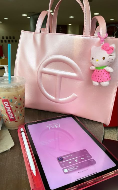 hello kitty pink ipad pink telfar All Pink School Supplies, Bags For School Aesthetic, Pink Telfar Bag, Pink Ipad Aesthetic, Pink Telfar, Ipad Pink, Telfar Bags, Pink Academia, Pretty School Supplies