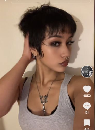 Short Black Hair Pixie, Y2k Pixie Cut, Goth Pixie Cut, Alt Pixie Cut, Shortish Hair, Shaved Hair Designs, Dyed Hair Inspiration, Short Sassy Hair, Super Short Hair