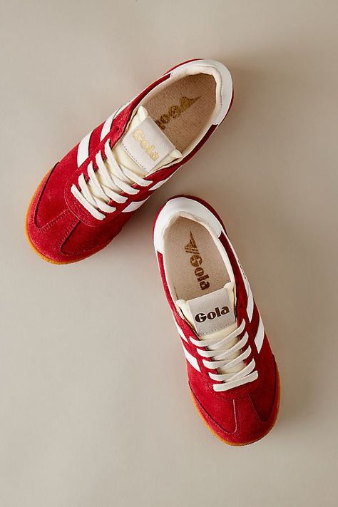 Colourful Trainers, Gola Trainers, Red Sneakers Outfit, Outfit Wishlist, Cool Trainers, Colored Sneakers, Casual Trendy Outfits, Brown Trainers, Ooga Booga