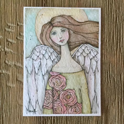 Pocket Angels #ATC #thedaydreamerie Angel Journal, Pocket Angels, Danielle Donaldson, Watercolor Angel, Whimsical Art Paintings, Angel Artwork, Angel Painting, Goddess Art, Watercolor Inspiration