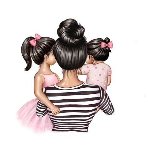 Mom And Two Daughters Drawing, Art Mother And Daughter, Mother And Daughter Drawing, Mom With Kids, Mother Daughter Art, Flower Logo Design, Tatuaje A Color, Family Images, Mom Art