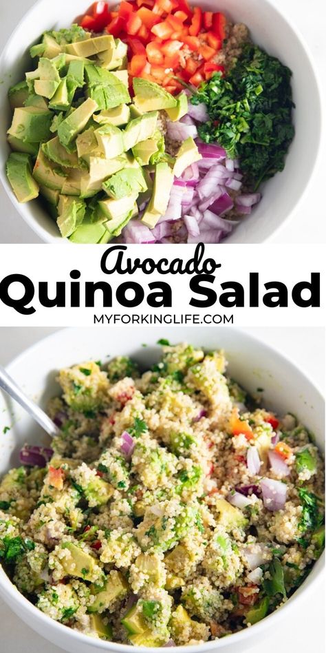 Prawn Side Dish, Quinoa Avocado Salad, Greek Yogurt Dressing, Avocado Quinoa, Yogurt Dressing, Fast Recipes, Cheap Healthy Meals, Refreshing Salad, Daniel Fast