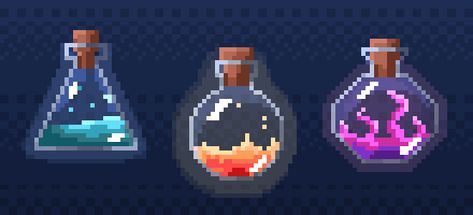 Pixel Art Potion, Image Pixel Art, Magic Potions, Piskel Art, 8 Bit Art, Pixel Animation, Pixel Art Tutorial, Arte 8 Bits, 8bit Art