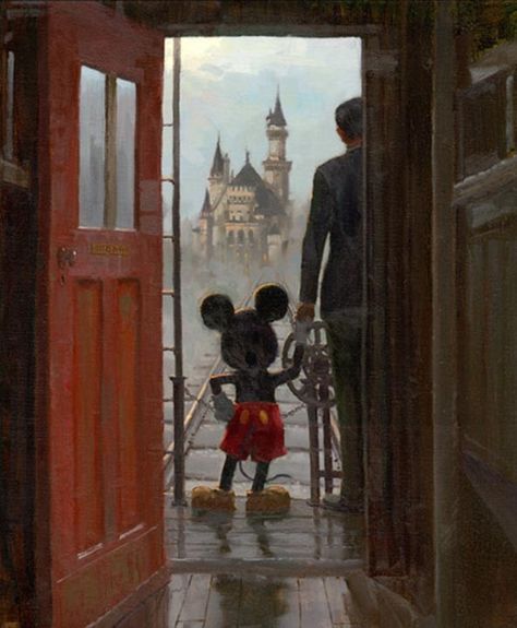 Disney Art on Main Street at Alexander's Fine Art - Sharing a Dream, $0.00 (http://www.disneyartonmain.com/products/sharing-a-dream.html) Deco Disney, Walter Elias Disney, Images Disney, Mickey Mouse Art, Disney Orlando, Disney Images, Disney Artwork, Mickey And Minnie Mouse, Art Disney