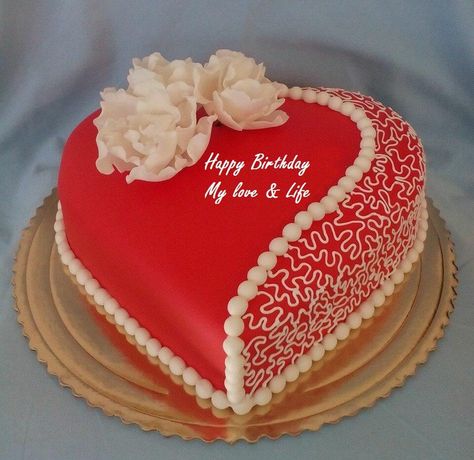 Happy Birthday Cake Wishes For Love Happy Birthday Love Cake, Birthday Cake For Wife, Valentines Cakes, Valentine Cakes, Birthday Cake Write Name, Sweet Birthday Cake, Birthday Cake Writing, Heart Shaped Cake, Happy Anniversary Cakes