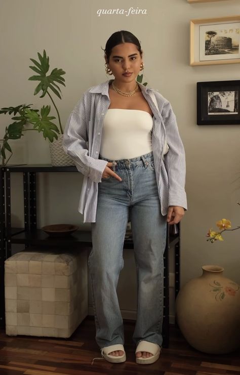 Casual Mexico Outfit Ideas, Casual Work Outfits Summer Jeans, 80 Degree Weather Outfits Casual, White Button Up Outfits Women, Outfits For Midsize Women, Body Positive Fashion, Curvy Casual Outfits, Outfit Inspo Casual, Fresh Outfits