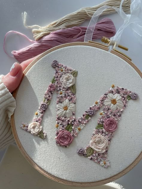 Flowers Design Embroidery, Name Hand Embroidery Designs, T Letter Embroidery, Flower Letters Embroidery, Embroidered Numbers Pattern, H Embroidery Letter, A Embroidery Letter, Cute Hand Embroidery Designs, How To Do Embroidery