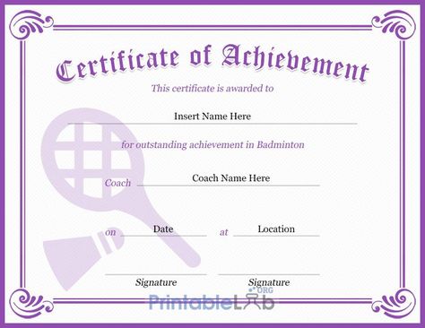 Badminton Certificate, Pink Badminton, Certificates Template, Certificate Of Recognition Template, Achievement Certificate, Plastic Playing Cards, Birth Certificate Template, Best Valentine Gift, Awards Certificates Template