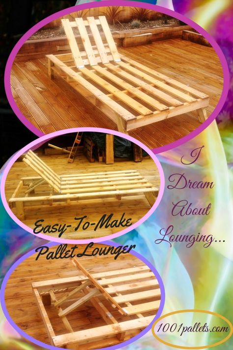 I constructed this Pallet Sun Lounger from an oversized plaster board pallet, plus some scrap 2×4″ pieces to create the legs. Additionally, I used two hinges for the adjustable head rest. Enjoy your outdoor living areas and do some relaxing on a fast, fun Pallet Sun Lounger! First, I... #Garden, #OutdoorLiving, #PalletLounge, #RecyclingWoodPallets Pallet Lounge Chair, Pallet Lounger, Repurpose Pallets, Pallet Building, Garden Loungers, Pallet Lounge, Diy Pallet Bed, Pallet Shed, Free Pallets