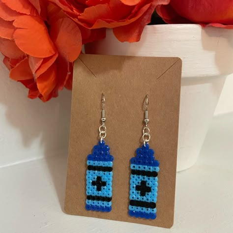 Lightning Bolt Perler Bead Pattern, Peeler Bead Earring Ideas, Perler Beads Earrings Ideas, Perler Bead Crafts To Sell, Blue Perler Bead Patterns, Peeler Earrings, Perler Bead Earrings Patterns, Mini Perler Bead Patterns, Perler Beads Earrings