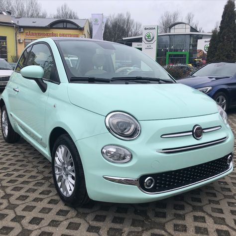 Mint Green Fiat 500 Aesthetic, Mint Fiat 500, Mint Green Fiat 500, Fiat 500 Gucci, Old Police Cars, Green Beetle, Beetle Car, First Cars, Girly Car