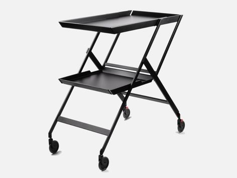 Alessi reissues Richard Sapper's "masterpiece" Plico trolley Richard Sapper, Folding Trolley, Portable Desk, Black Steel Frame, New York Museums, Trolley Cart, Italian Lighting, Design Milk, Work Surface