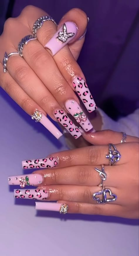 Pink Cheetah Nails Y2k, Pink Leopard Nails Acrylic, Pink Chetaprint Nails, That Is So Fetch, Pink Leapord Nails Acrylic, Y2k Cheetah Print Nails, Y2k Birthday Nails, Juicy Couture Nails, Back To School Nails Medium