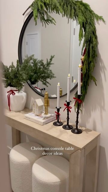 Jeanny Sánchez on Instagram: "Christmas console table decor ideas from last Christmas 🤩 🎄🌲  Save and share for Christmas decor inspiration 🎄  Can’t wait to style my console table for Christmas 2024  Follow @jeanny.myneutralhome for seasonal decor ideas  Comment SHOP to receive the links 🔗  https://liketk.it/4Uq4E  #christmas #consoletabledecor #consoletablestyling #christmasdecor #consoletable #christmasdecorations #christmasdecorideas #bows #nutcrackers   Styling my home for Christmas, Christmas decor ideas, seasonal decor, realistic garland, nutcrackers in gold, elegant Christmas style, it’s beginning to look a lot like Christmas 🎄, wabi sabi Christmas console table styling" Decorating Console Table For Christmas, Realistic Garland, Christmas Console Table Decor, Decorating Console Table, Wabi Sabi Christmas, Christmas Console Table, Console Table Decor Ideas, Christmas Dinner Decorations, Console Table Decor