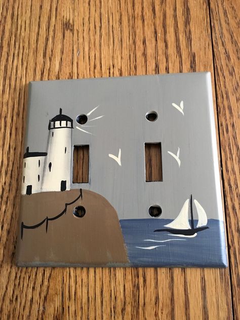 Outlet Cover Painting Ideas, Outlet Covers Painting, Painted Outlets, Light Switch Covers Diy, Switchplate Covers, Lighthouse Lighting, Electrical Outlet Covers, Wall Switch Plates, Lighthouse Painting