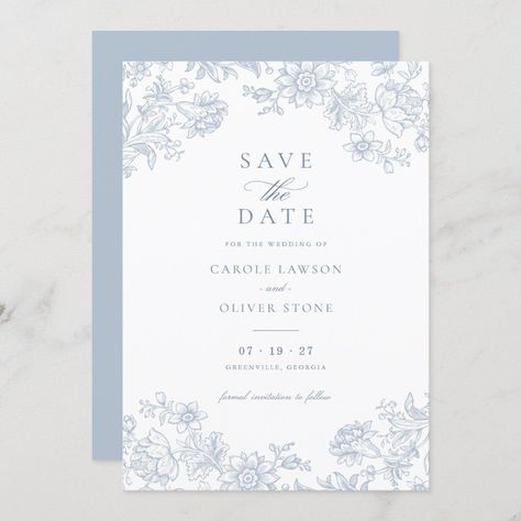 Floral Elegant Vintage Dusty Blue Save the Date Editable Blank Template Blue Floral Save The Date, Wedding Invites Blue, Simple Elegant Wedding Invitations, Blue Floral Wedding Invitations, Elegant Wedding Invitations Classy, Dusty Blue Wedding Invitations, Weding Invitation, Wedding Invitations Blue, Blue Wedding Stationery