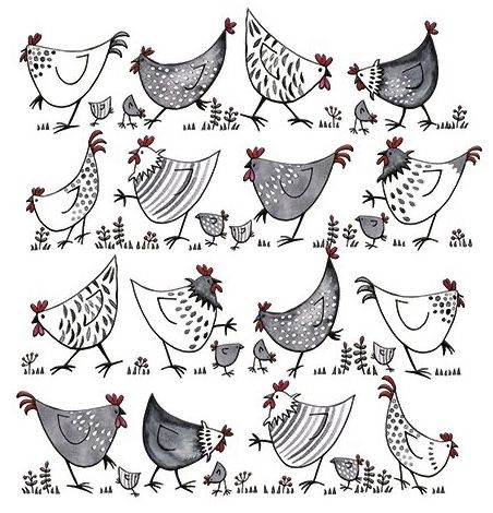 Black And White Chicken Painting, Hen And Chicks Tattoo, Doodles Animals, Painting Chickens, Easter Doodles, Chicken Greeting Cards, Black And White Chickens, Dogs Drawing, Bird Doodle