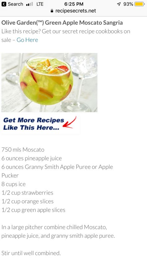 Olive Garden Apple Moscato Sangria, Olive Garden Green Apple Moscato Sangria, Apple Moscato Sangria, Green Apple Sangria, Green Apple Moscato Sangria, Moscato Sangria, Tropical Drink Recipes, Holiday Drinks Alcohol, Apple Sangria