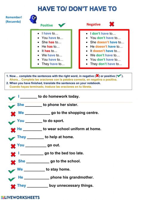 Have to- don't have to - Ficha interactiva Has And Have Grammar Rules, Do You Have Worksheet, Verb To Have, Modal Verbs, English Grammar Exercises, English Grammar Rules, Writing Editing, Grammar For Kids, English Activities For Kids