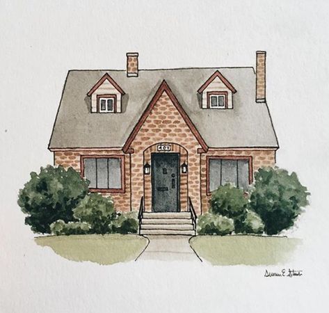 Watercolor House Painting, Istoria Artei, Watercolor House Portrait, Watercolor Architecture, Christmas Artwork, House Sketch, Architecture Drawing Art, Easy Canvas Painting, House Illustration