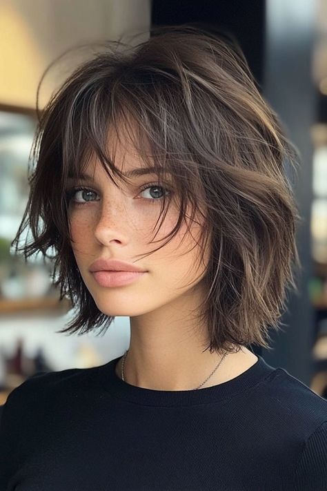 Short Haircuts & Hairstyles - I Take You | Wedding hairstyles | Wedding makeup | Nail Art Designs Chestnut Bob Hair, Short Textured Bob With Bangs, Short Messy Bob Choppy Layers, Messy Layered Bob, Bob With Soft Layers, Layered Short Bob, Chic Bob Hairstyles, Hairstyles Volume, Short Textured Bob