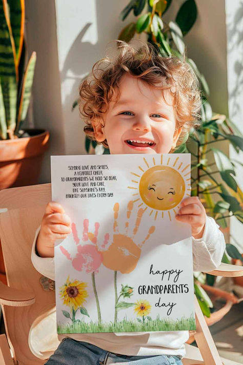 Grandparents Day Handprint with sunflowers and poem Art For 18month Olds, Baby Grandparents Day Craft, Infant Grandparents Day Craft, Grandparents Day Gift From Infant, Grandparents Poem Preschool, Quick Grandparents Day Craft, Grandparents Day Crafts For Kids, Grandparents Day Crafts For Preschoolers, Grandparents Day Activity