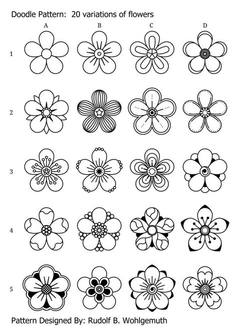 Flower Simple Design, Patterns For Doodling, Pattern Art Flower, Zentangle Tattoo Ideas, Zentangle Journal Ideas, Flower Zentangle Art, Doodle Art Flowers Zentangle Patterns, Zendoodle Art Flower, Zentangle Mandala Patterns