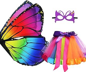 D.Q.Z Kids Fairy Butterfly-Wings Costume for Girls Halloween Butterfly Costumes & Rainbow Tutu Dress Up Party Supplies Butterfly Fancy Dress, Butterfly Costume Kids, Rainbow Tutu Dress, Butterfly Wings Costume, Fairy Wings Costume, Butterfly Halloween, Costume For Girls, Butterfly Costume, Rainbow Fairies