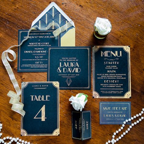 Cinema Themed Wedding, Art Deco Wedding Stationery, 30s Wedding, 1920 Wedding, Speakeasy Wedding, Great Gatsby Themed Wedding, 1920s Wedding Theme, Menu Table, Deco Wedding Invitations