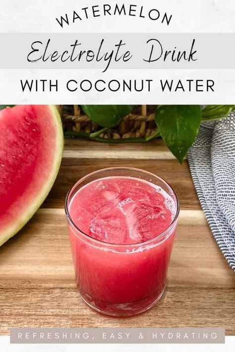 Hydrate your body with this watermelon electrolyte drink, made with blended watermelon, coconut water, and a dash of Himalayan rock salt. It is refreshing and the perfect homemade sports drink to quench your thirst with the essential electrolytes required for optimal hydration. Watermelon And Coconut Water, Homemade Electrolyte Drink Coconut Water, Preworkout Drink Homemade, Coconut Water Electrolyte Drink Recipe, Diy Electrolyte Drink Coconut Water, Watermelon Coconut Water, Watermelon Electrolyte Drink, Hydration Water Recipe, Diy Electrolyte Drink Recipes