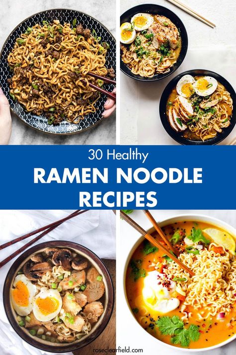 30 healthy Ramen noodle recipes! Easy dishes using fresh ingredients to keep lunch and dinner interesting and nutritious. #Ramen #Ramennoodles #Ramennoodlerecipes Ramen Noodle Recipes With Dumplings, Raman Noodles Recipes Easy, Instant Ramen Noodle Recipes Easy, Fresh Ramen Noodle Recipes, Ramen Lunch Ideas, Protein Ramen Noodle Recipes, Roman Noodle Recipes Easy, Fancy Ramen Recipes, High Protein Ramen