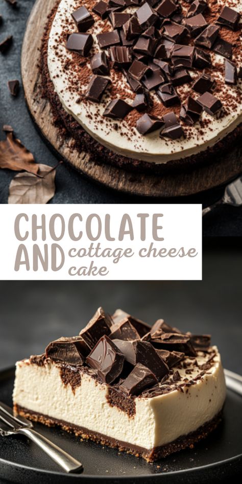 🍫 A unique twist on dessert! This Decadent Chocolate Cottage Cheese Cake is creamy, rich, and irresistible. Perfect for chocolate lovers! 🧀✨   #ChocolateDesserts #CakeRecipes #UniqueFlavors Cheesecake Made With Cottage Cheese, Chocolate Cottage Cheese, Cottage Cheese Cake, Simple Breakfast Ideas, Cottage Cheese Eggs, Rich Chocolate Cake, Simple Breakfast, Cake Candy, Sweet Pie