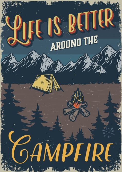 Campfire Blanket, Camping Poster, Camping Summer, Etiquette Vintage, Retro Posters, Around The Campfire, Vintage Restaurant, White River, Vintage Camping