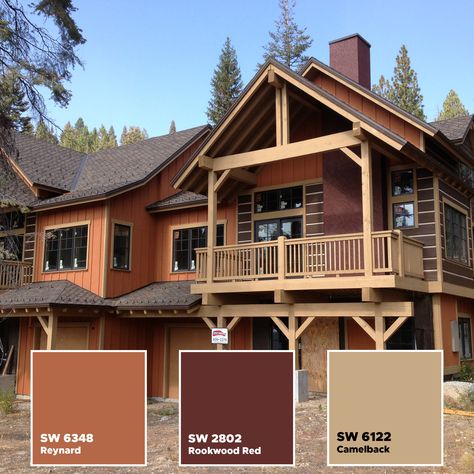 Here is an amazing mountain color scheme for you cabin in the woods.  Visit us on Instagram for my color schemes.  "idahopainter"  https://www.instagram.com/idahopainter/ Mountain Cabin Exterior Color Schemes, Log Cabin Exterior Color Schemes, Log Home Exterior Colors Rustic, Log Cabin Exterior Trim Colors, Rustic Mountain Home Exterior Colors, Log Cabin Paint Colors, Log Cabin Exterior Paint Colors, Exterior Cabin Colors, Cabin Exterior Colors