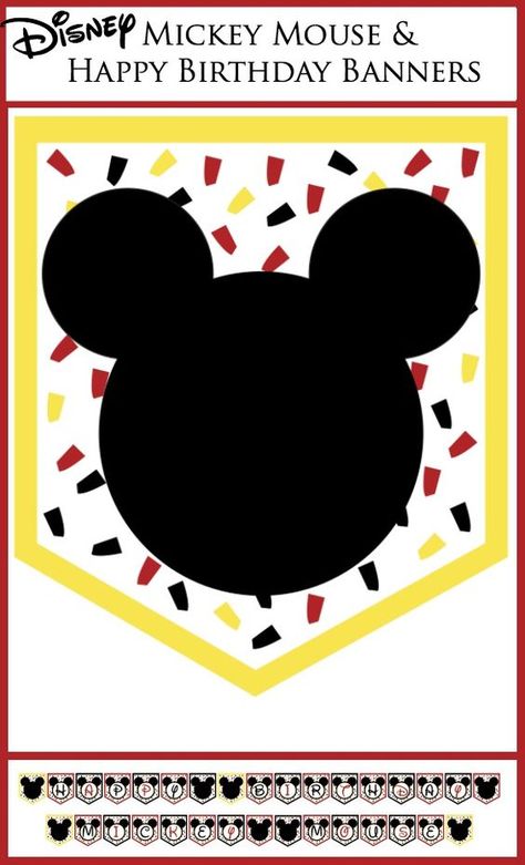 Disney Mickey Mouse and Happy Birthday Banners (2 free printable banner options) Fun Mickey themed birthday party. Mickey Mouse Banner Printable Free, Free Mickey Mouse Printables, Mickey Mouse Banner, Γενέθλια Mickey Mouse, Mickey Mouse Bday, Mickey Mouse Themed Birthday Party, Diy Crafts Ideas, Mickey Mouse Clubhouse Birthday Party, Mickey Birthday Party