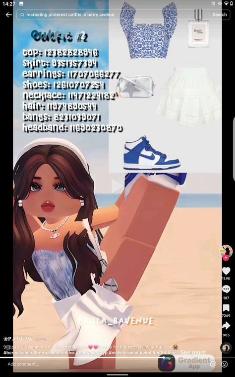 Barry Avenue Codes Beach, Party Outfit Codes Berry Ave, Roblox Party Outfit Codes, Berry Avenue Codes Clothes Skirt, Berry Avenue Roleplay Ideas, Bff Codes, Santorini Outfit, Bloxburg Outfits, Brown Hair Roblox