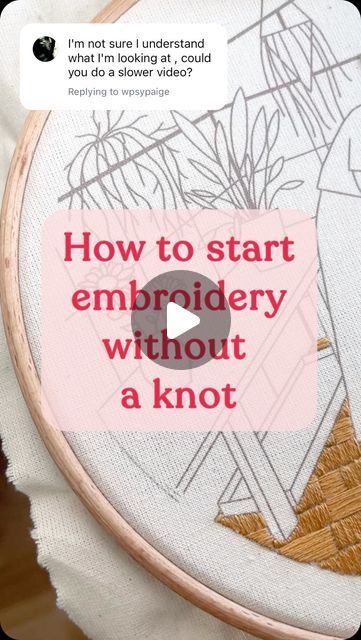 Sophie || Embroidery Artist on Instagram: "Made a slower tutorial for the knotless start in embroidery!   If you’re wondering what the benefits of starting knotless are, it’s basically just to keep the back a lot neater which means less tangling with loose thread in the long run 🪡  I honestly thought starting embroidery with a knotless method looked so complicated but it’s so simple I wish I’d done it earlier 😭   Also if you’re doing this on a line stitch you can just start it a bit further in in the line 😊  Let me know if you’re going to try this! ❤️   #embroidery #embroiderydesign #embroiderytutorial #embroiderytips #embroideryart" How To Start Embroidery Thread, Starting Embroidery, Line Stitch, Artist Tutorials, Long Run, Work Looks, Just Start, Embroidery Tutorials, Artist On Instagram