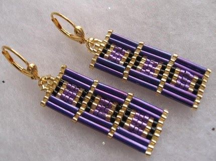 Pearl Beading, Beaded Earrings Tutorials, Beaded Earrings Diy, Rectangle Earrings, Beaded Jewelry Tutorials, Beaded Earrings Patterns, Earrings Purple, Bead Work Jewelry, Earring Tutorial